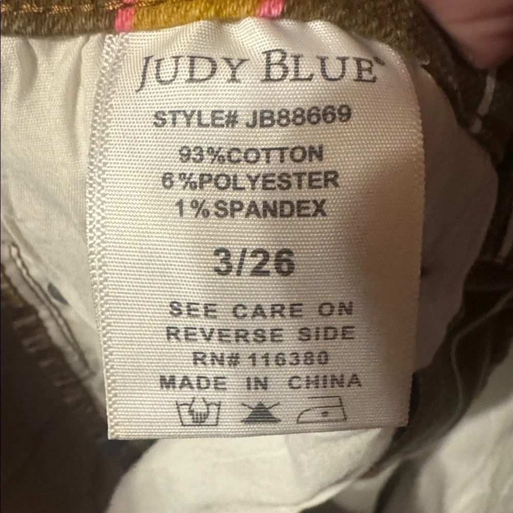 Judy Blue EUC Women's  Brown Flare Jeans with Multicolor Vertical Stripe - Picture 4 of 7